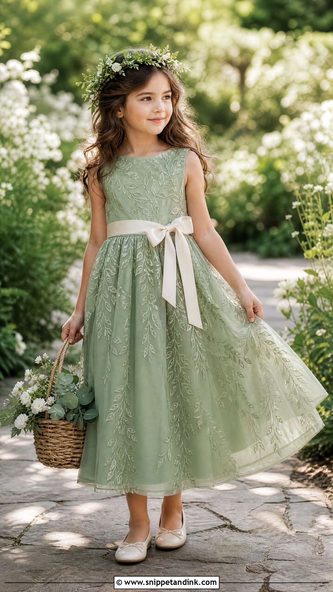 Sage Green Embroidered Kids Gown - Snippet and Ink - 20 Kids Gown Design Wedding Dresses