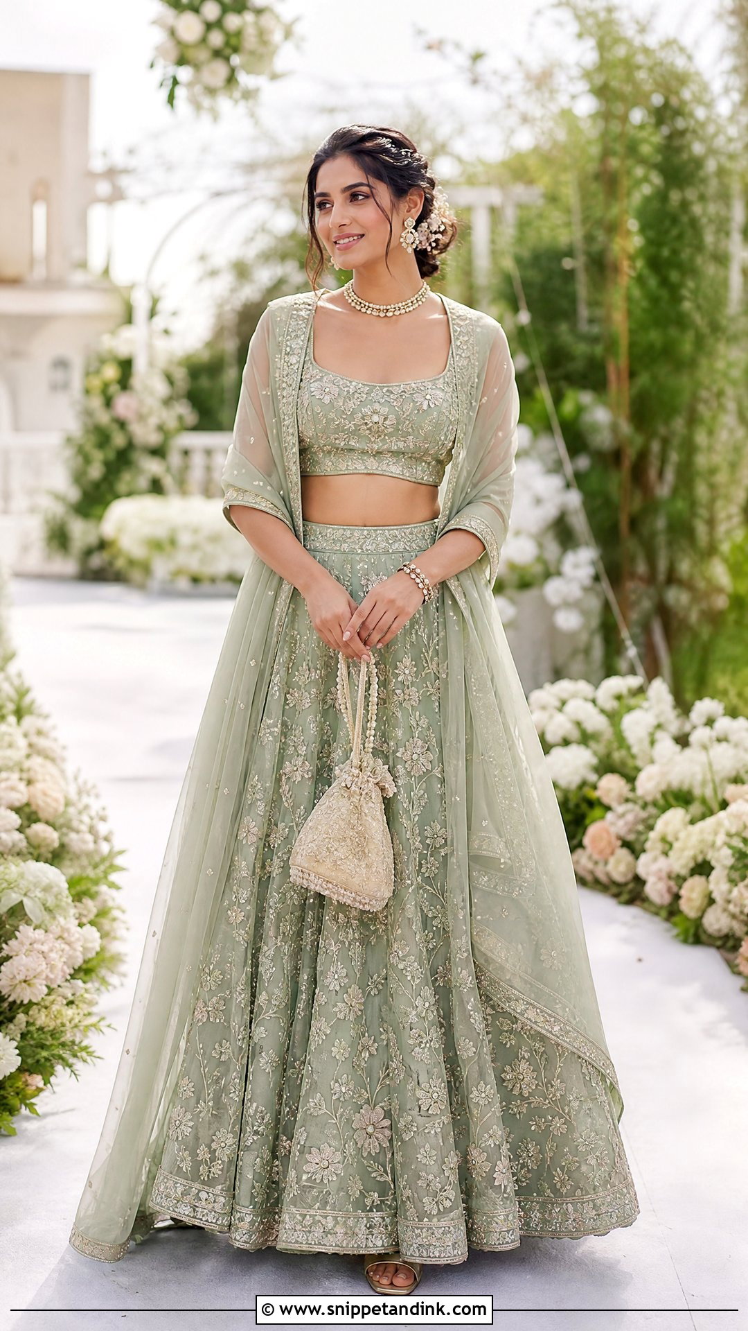 Sage Green Embroidered Lehenga - Snippet and Ink - 20 Wedding Lenghas Ideas