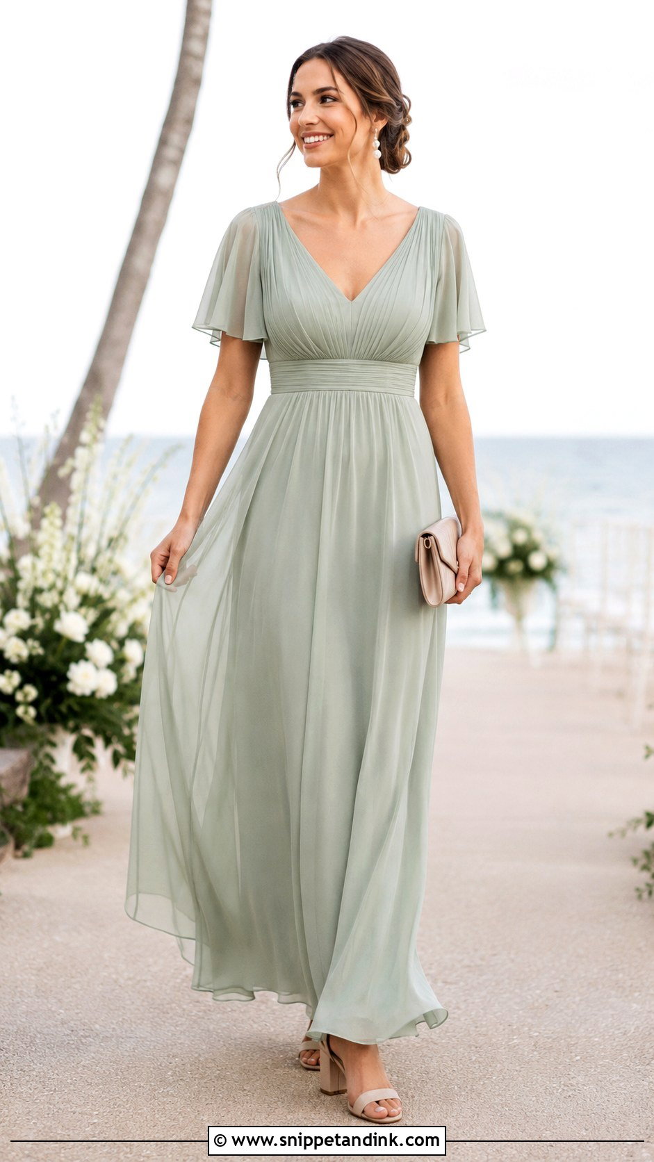 Sage Green Empire Waist Wedding Dress Outfit - Snippet and Ink - 30 Sage Green Wedding Dress Ideas