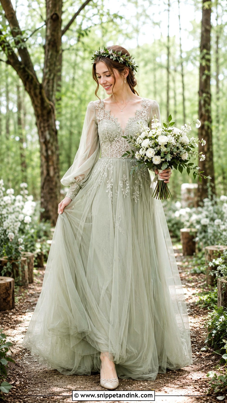 Sage Green Fairy Wedding Dress - Snippet and Ink - 20 Fairy Style Wedding Dresses
