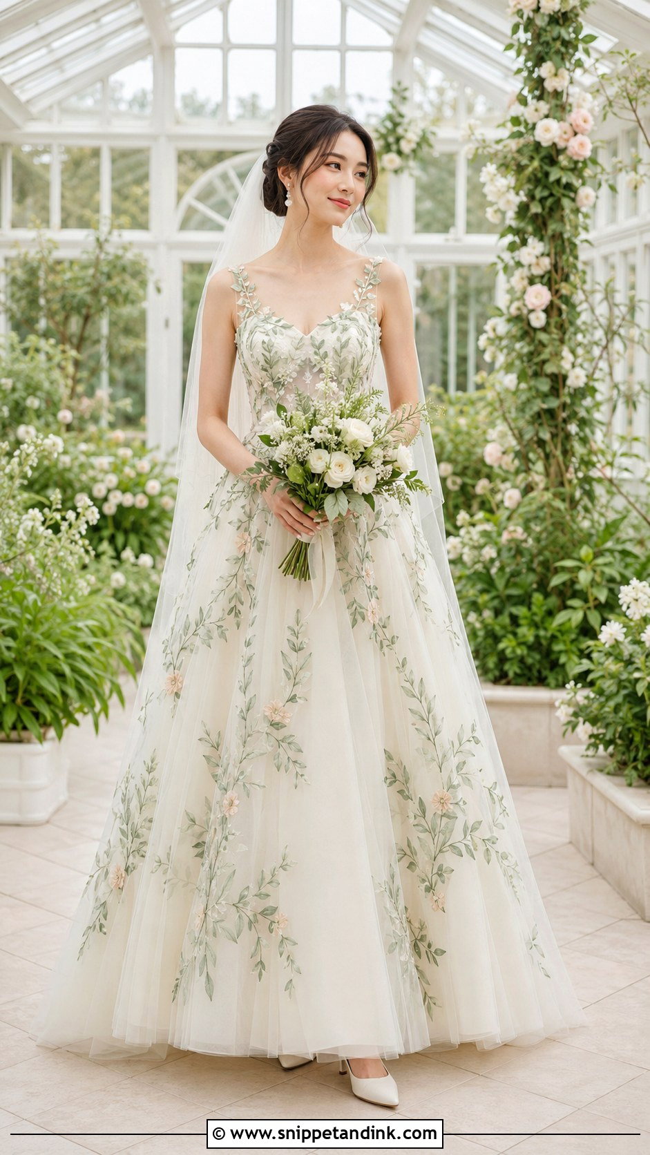 Sage Green Floral Wedding Dress - Snippet and Ink - 20 Wedding Dress with Color Accents Ideas
