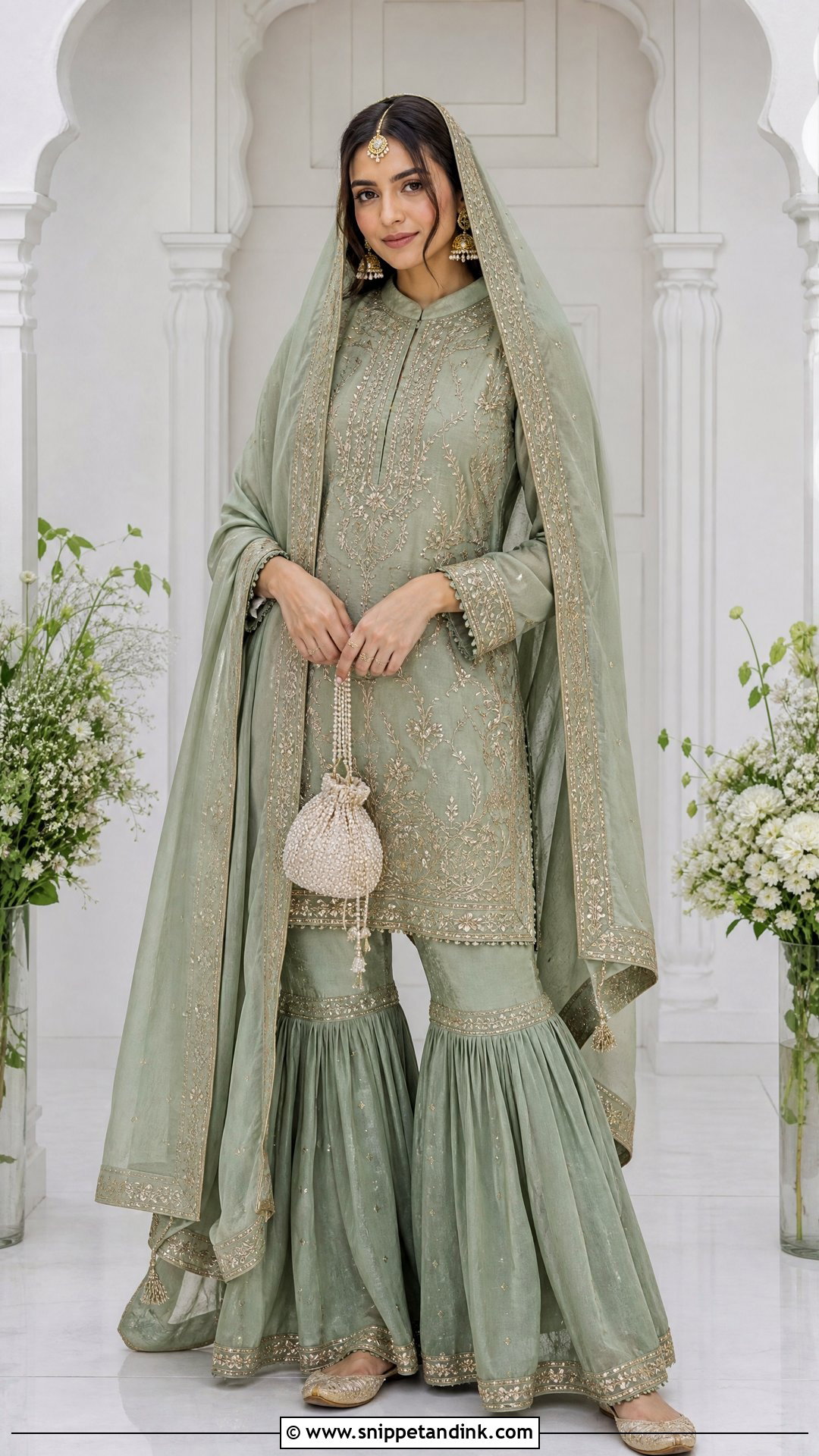 Sage Green Gharara Set - Snippet and Ink - 20 Pastel Indian Wedding Dress Ideas