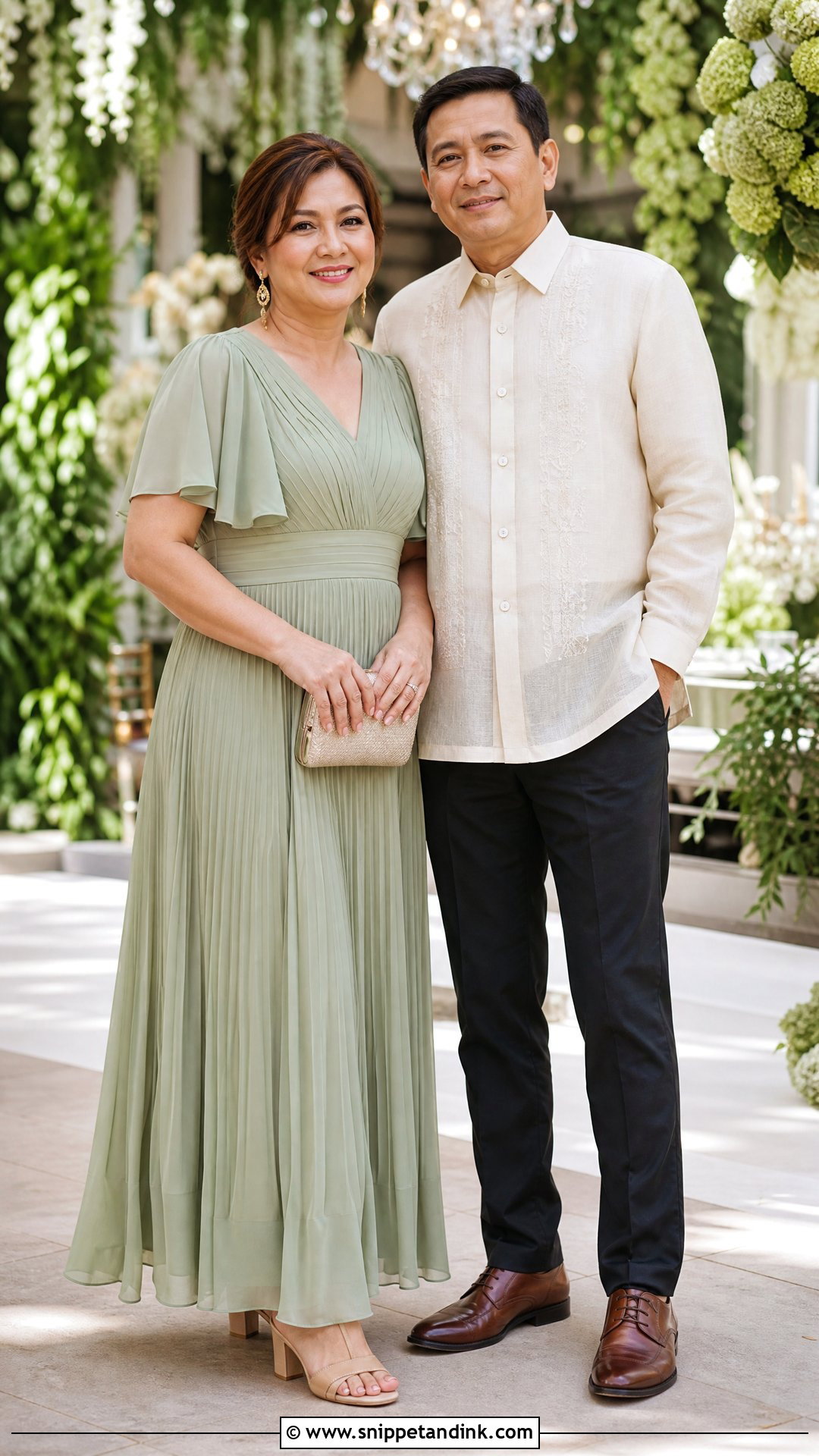 Sage Green Gown and Beige Barong - Snippet and Ink - 20 Principal Sponsors Wedding Attire Ideas