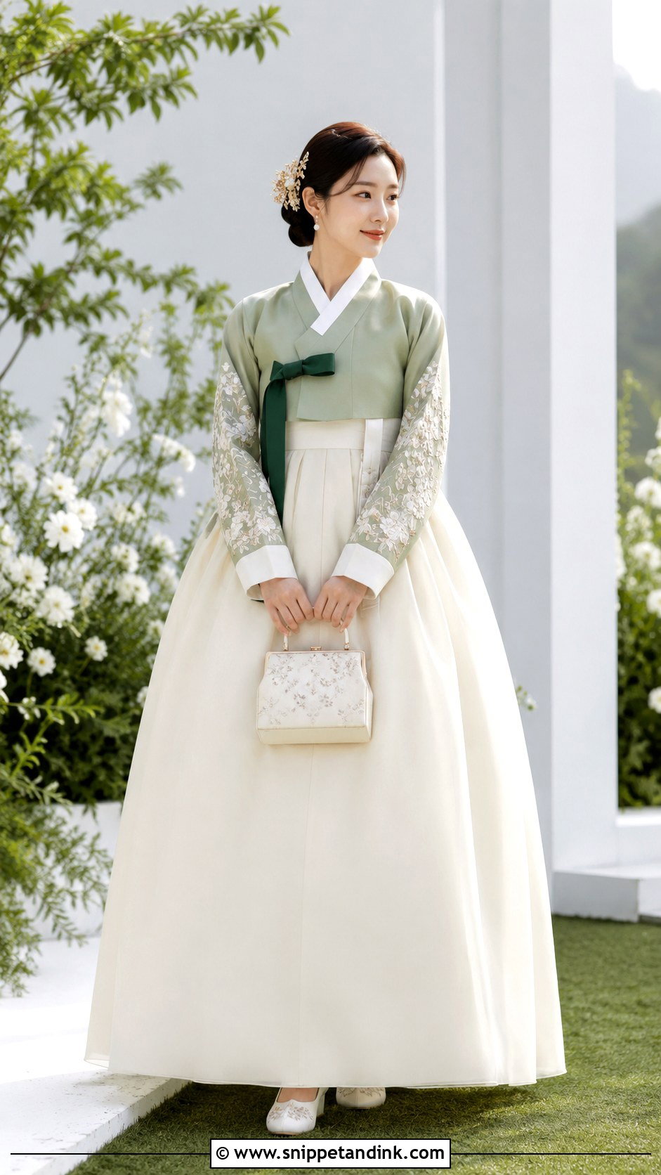 Sage Green Hanbok Wedding Dress - Snippet and Ink - 20 Hanbok Wedding Dress Ideas