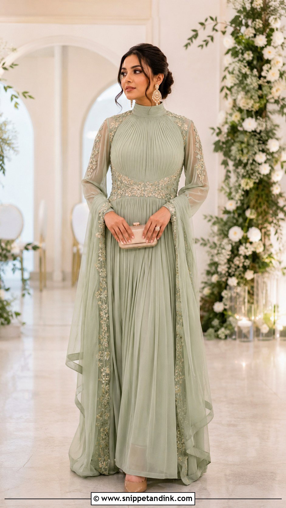 Sage Green High Neck Wedding Dress Outfit - Snippet and Ink - 30 Sage Green Wedding Dress Ideas