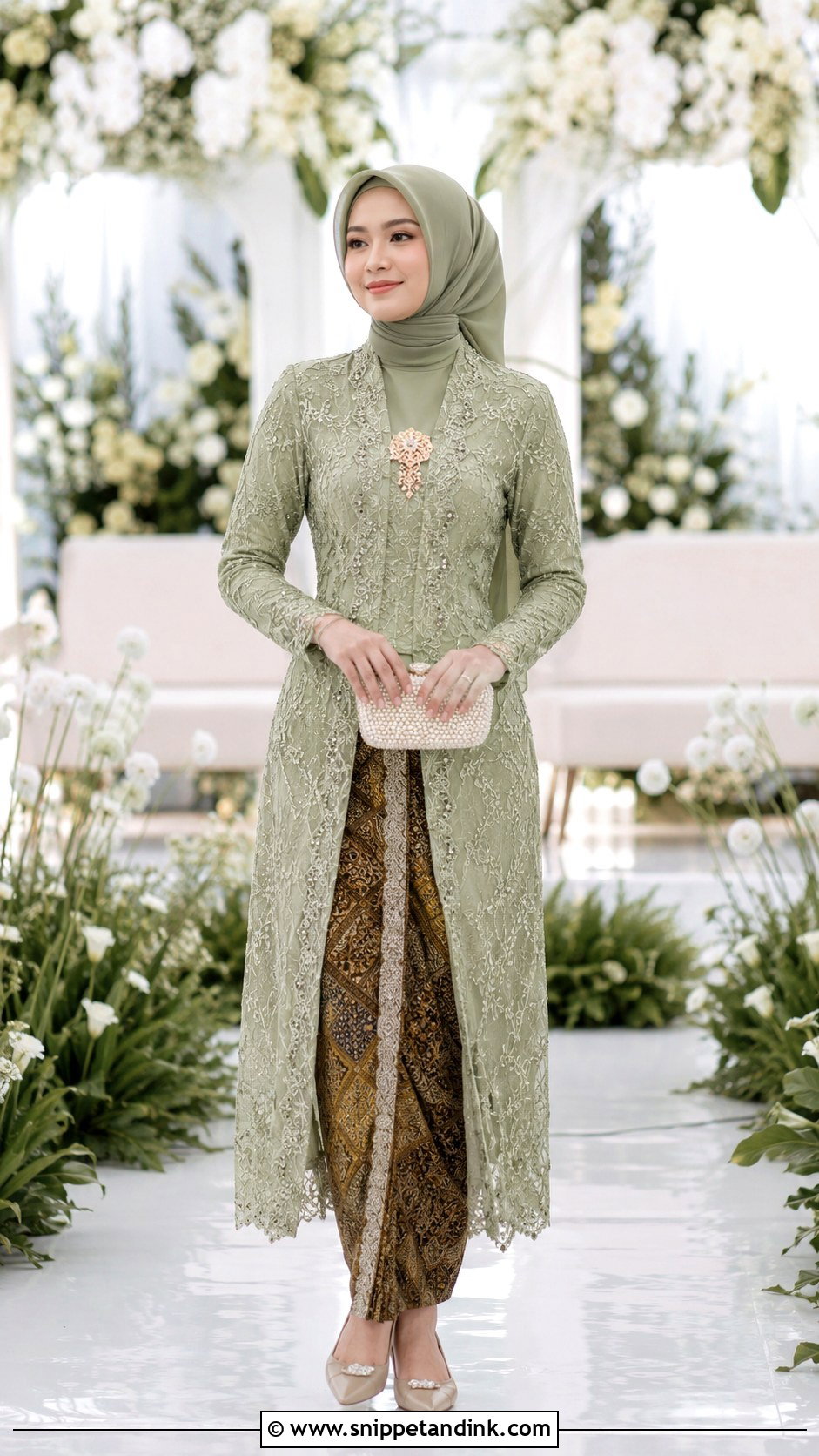 Sage Green Javanese Wedding Hijab Outfit - Snippet and Ink - 20 Javanese Wedding Outfit Ideas