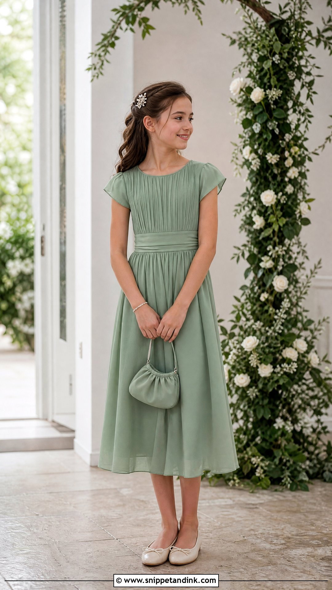 Sage Green Junior Bridesmaid Outfit - Snippet and Ink - 20 Wedding Outfit for Girls Kids Ideas