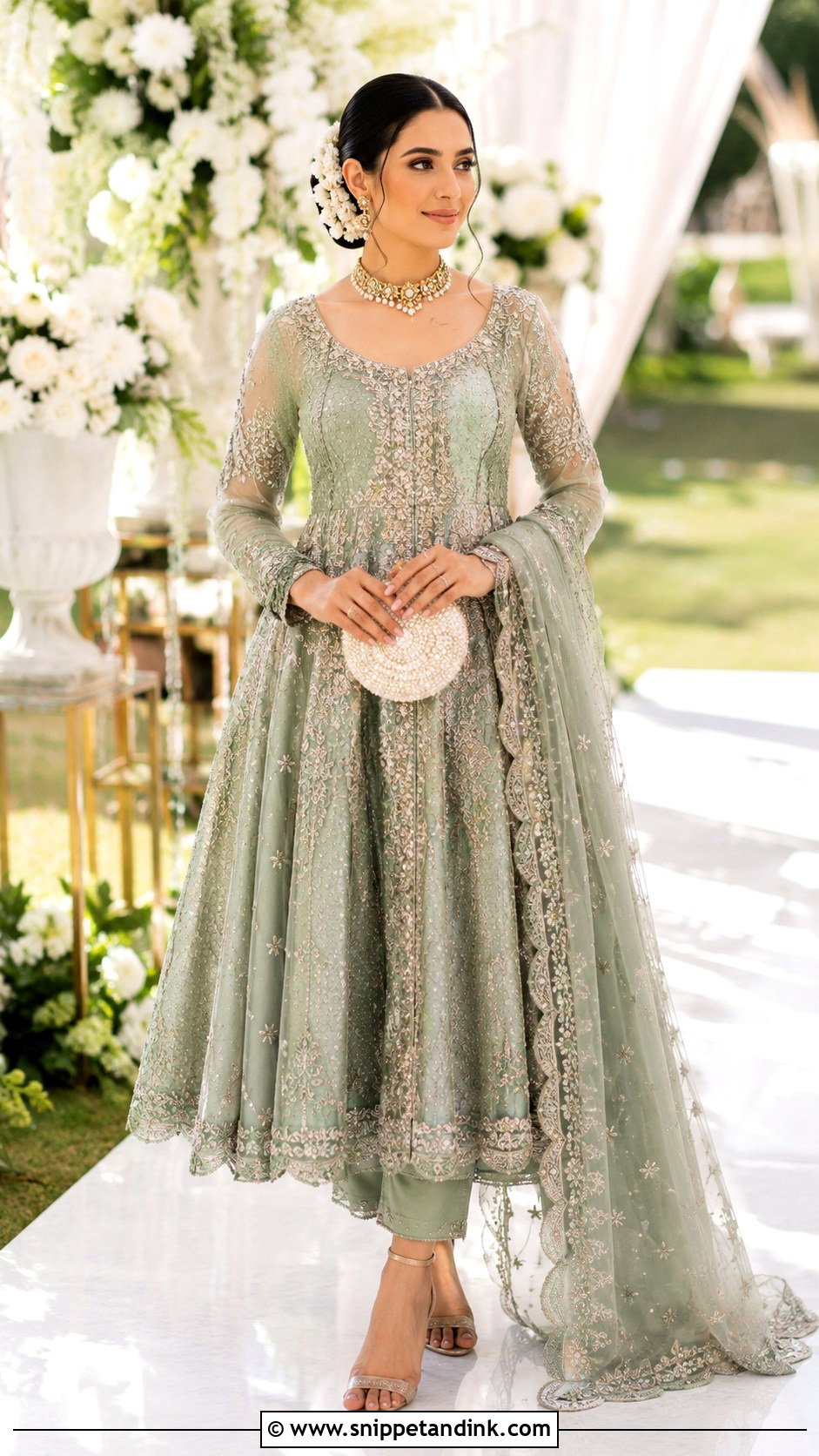 Sage Green Kashees Bridal Peshwas - Snippet and Ink - 20 Kashees Bridal Dresses