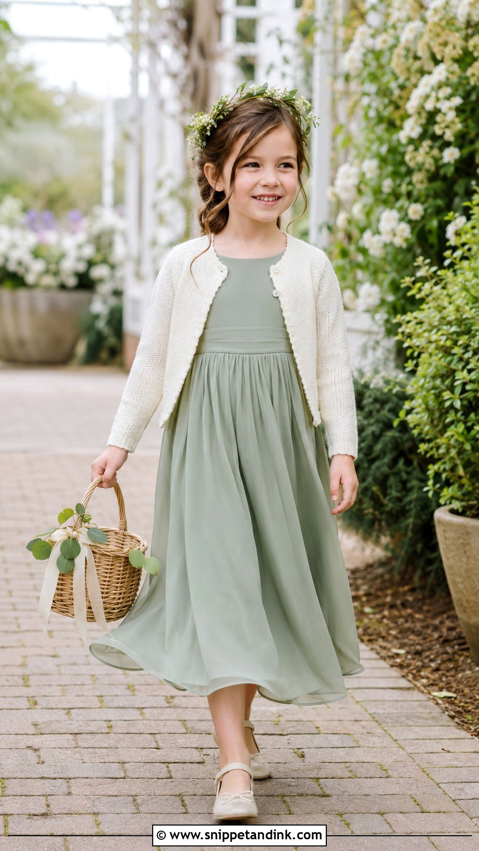 Sage Green Kids Bridal Dress - Snippet and Ink - 20 Kids Bridal Dress Ideas