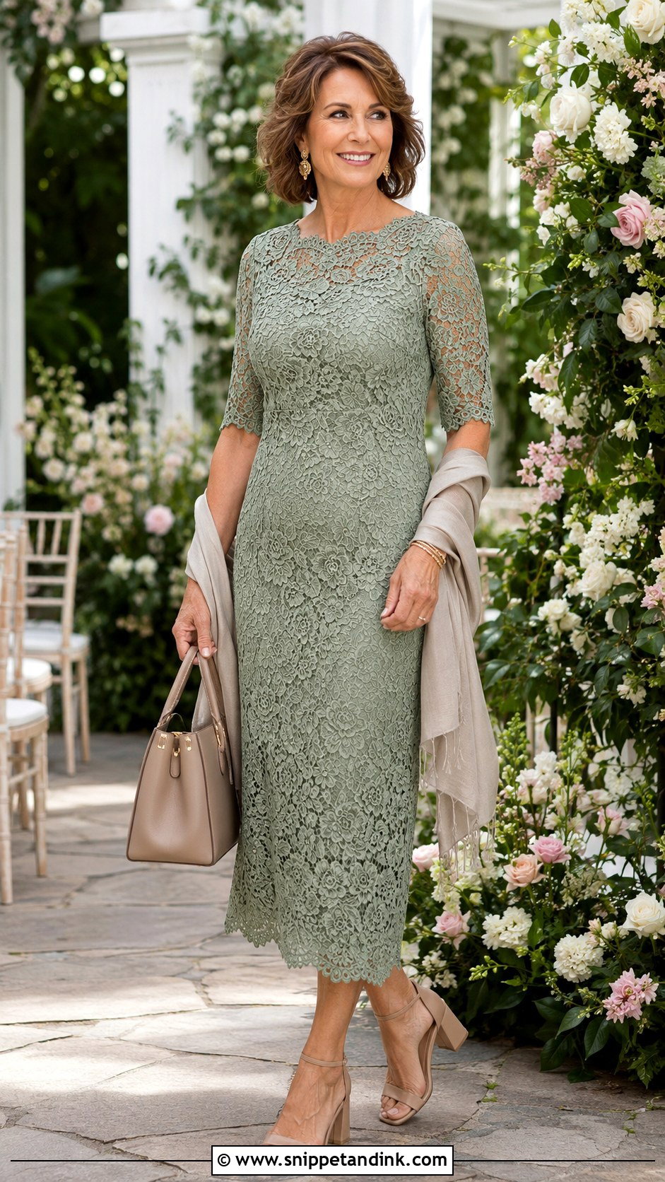 Sage Green Lace Mother Of The Bride Dress - Snippet and Ink - 20 Moms Wedding Dress Ideas