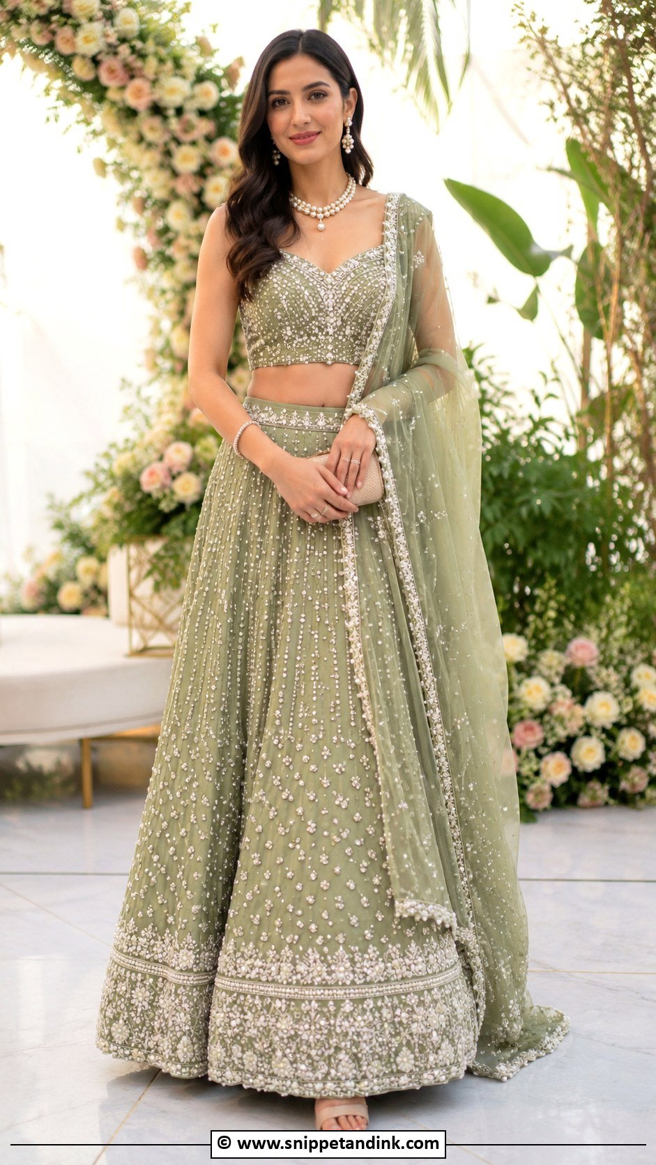 Sage Green Lehenga For Roka Ceremony - Snippet and Ink - 35 Roka Ceremony Outfits