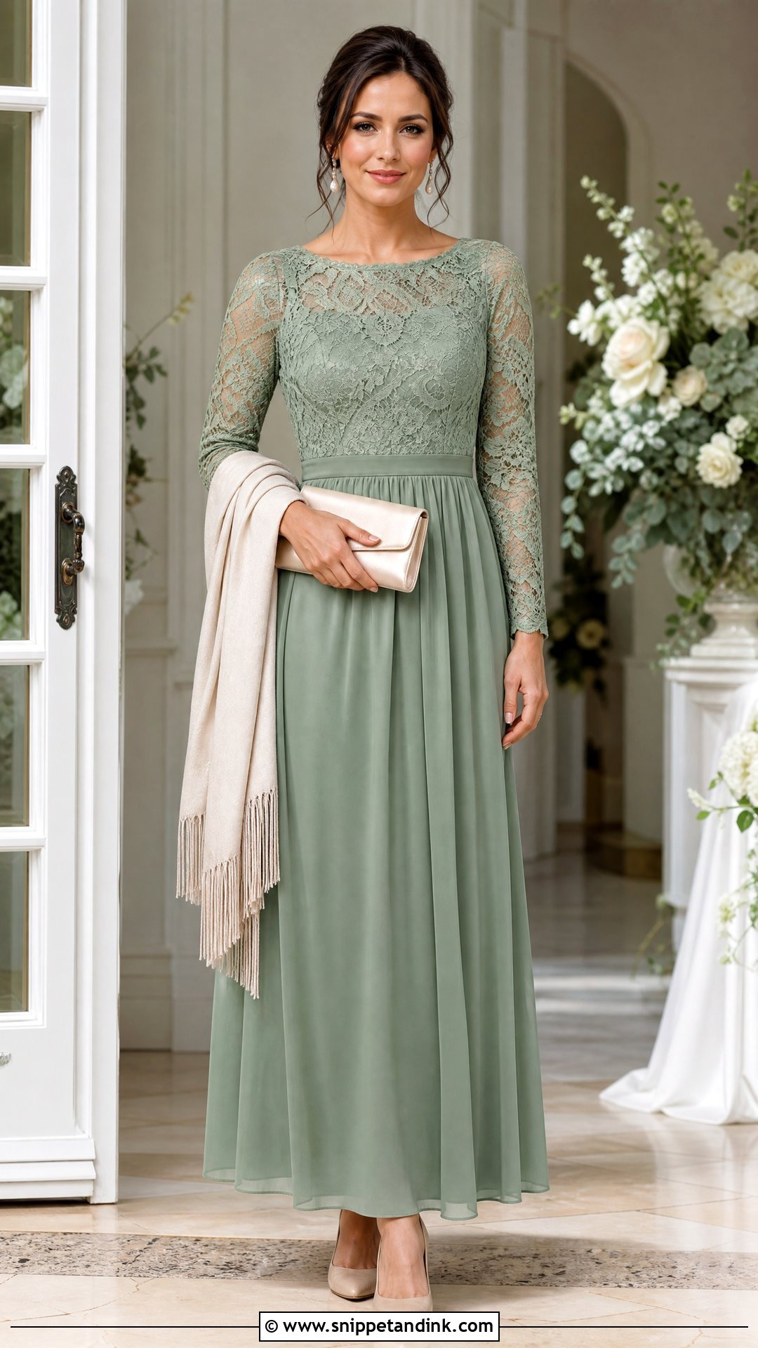 Sage Green Long Sleeve Lace Maid of Honor Dress - Snippet and Ink - 20 Sage Green Maid of Honor Dress Ideas