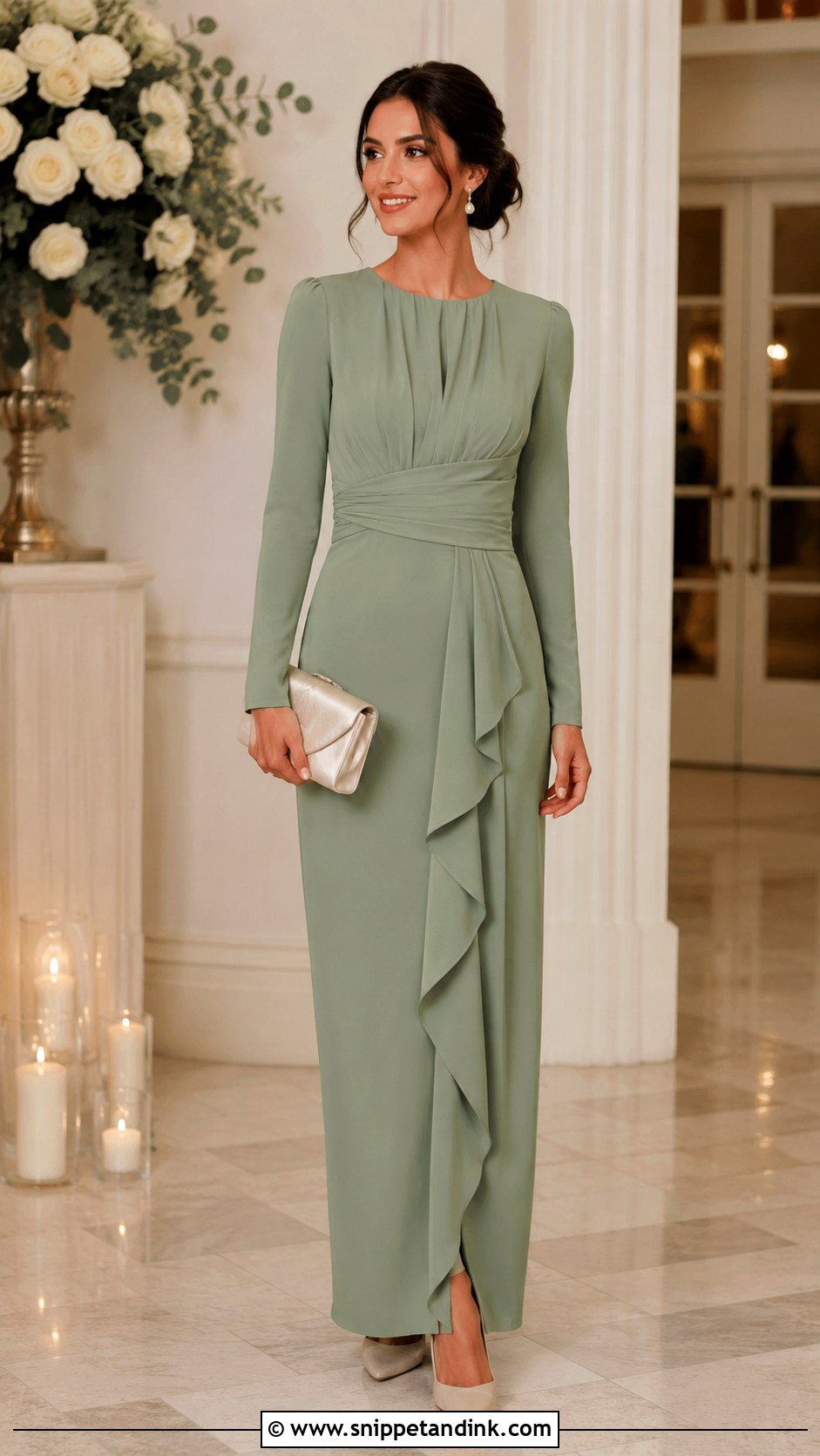 Sage Green Long Sleeve Wedding Dress Outfit - Snippet and Ink - 30 Sage Green Wedding Dress Ideas