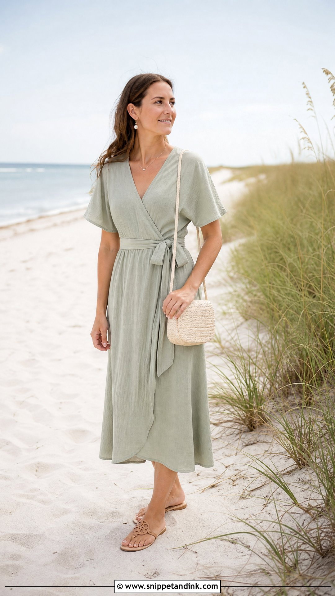 Sage Green Midi Dress Beach Proposal Outfit - Snippet and Ink - 25 Beach Proposal Outfits