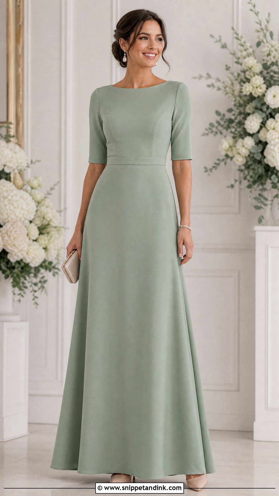 Sage Green Modest Bateau Neck Maid of Honor Dress - Snippet and Ink - 20 Sage Green Maid of Honor Dress Ideas