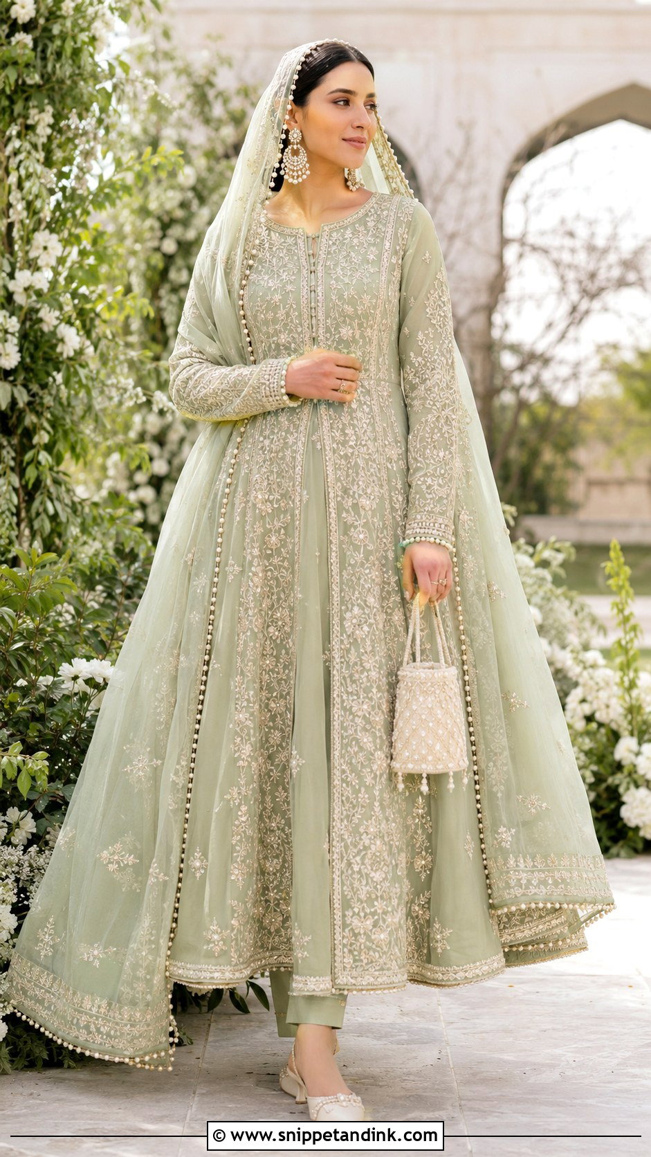 Sage Green Nikah Anarkali - Snippet and Ink - 20 Dress for Nikah Ideas