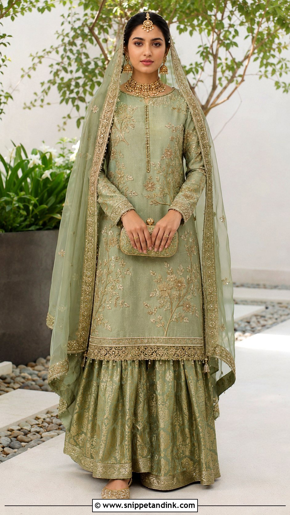 Sage Green Nikah Garara Outfit - Snippet and Ink - 20 Nikah Garara Ideas