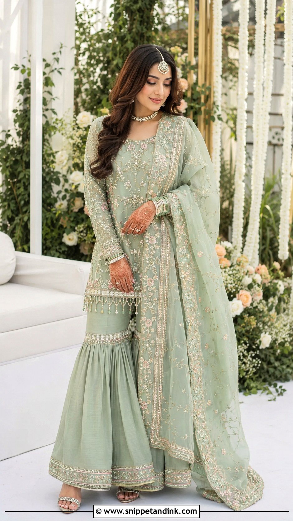 Sage Green Nikah Gharara Outfit - Snippet and Ink - 25 Pakistani Nikah Outfit Ideas