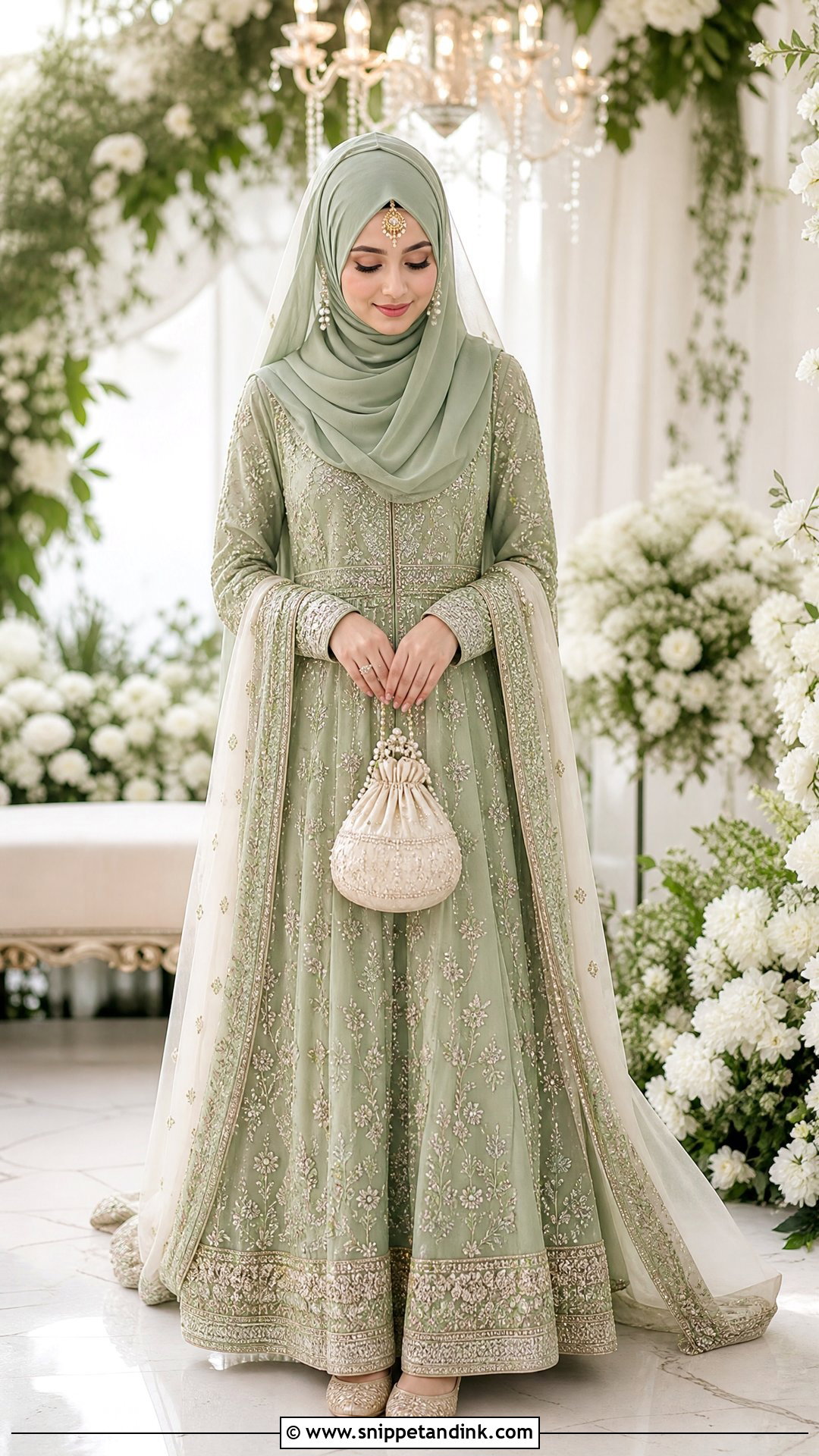 Sage Green Nikah Hijab Dulhan Look - Snippet and Ink - 20 Hijab Dulhan Ideas