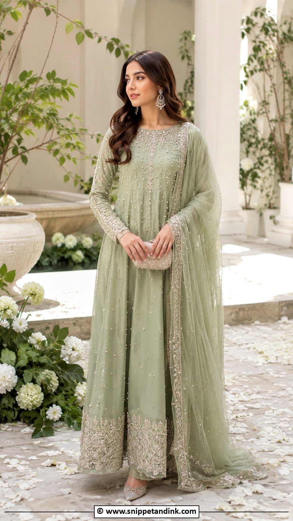 Sage Green Nikkah Maxi Dress - Snippet and Ink - 30 Nikkah Look Ideas