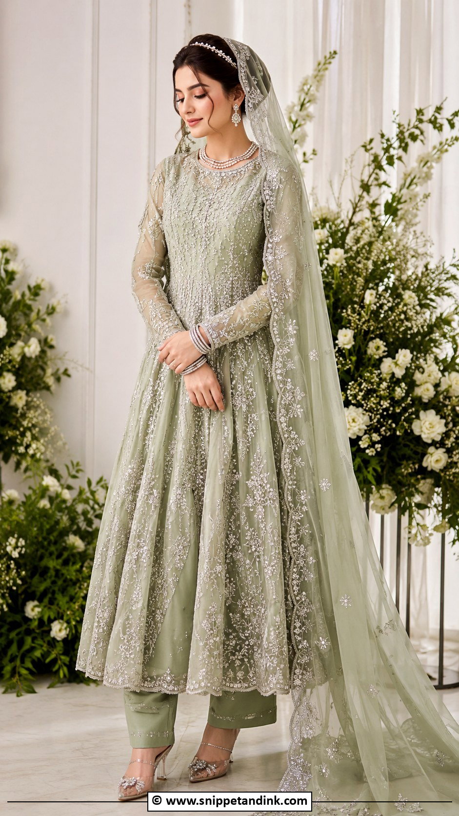 Sage Green Nikkah Peshwas Outfit - Snippet and Ink - 25 Nikkah Outfits for Bride