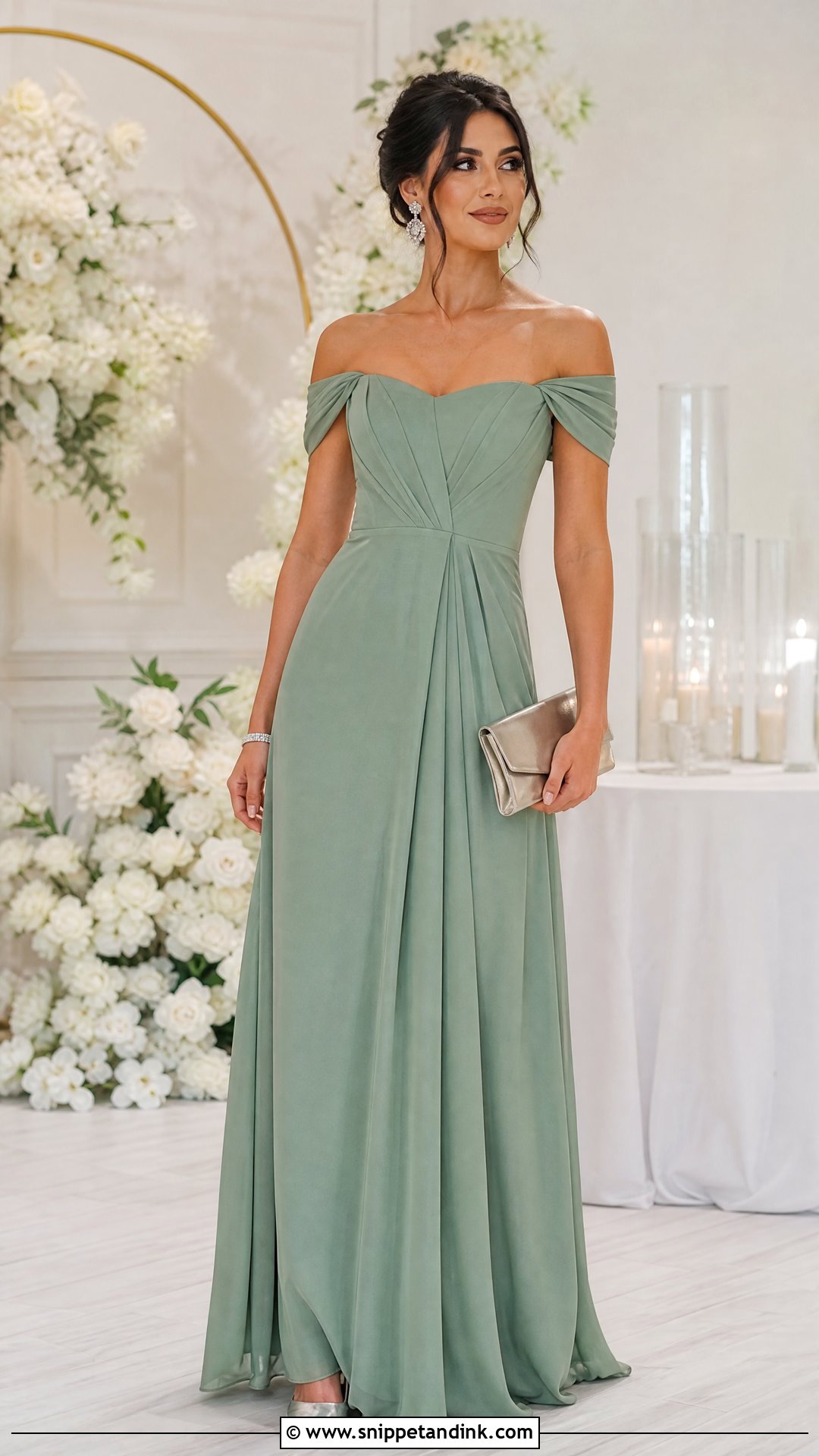 Sage Green Off the Shoulder Maid of Honor Dress - Snippet and Ink - 20 Sage Green Maid of Honor Dress Ideas