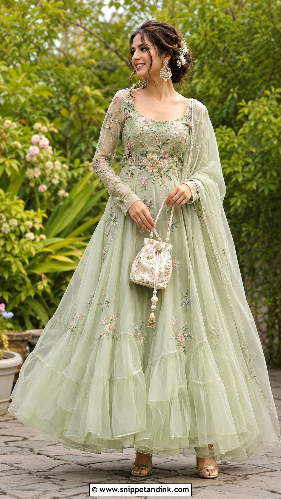 Sage Green Organza Indian Wedding Gown - Snippet and Ink - 20 Indian Wedding Gown Ideas
