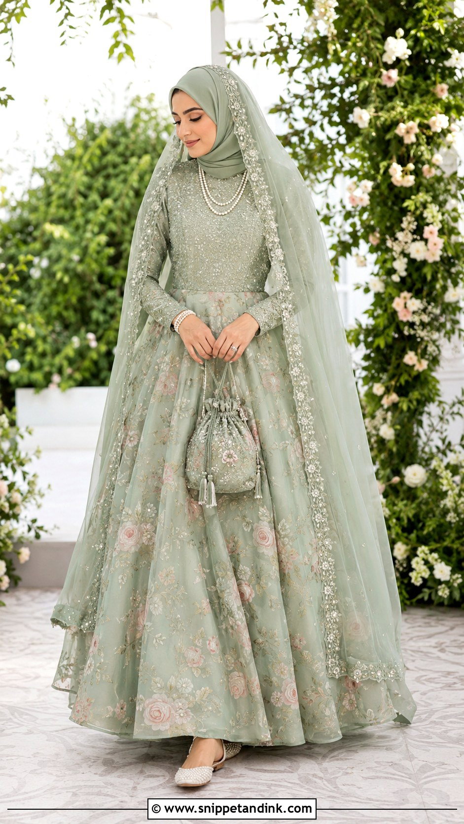 Sage Green Organza Lehenga Bride - Snippet and Ink - 20 Desi Hijabi Bride Ideas