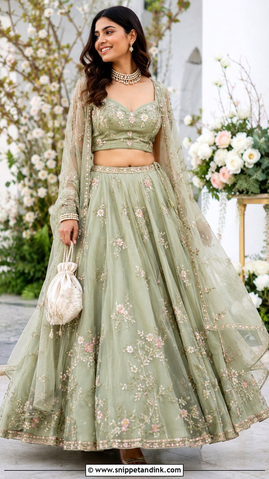 Sage Green Organza Lehenga - Snippet and Ink - 20 Green Indian Wedding Dress Ideas