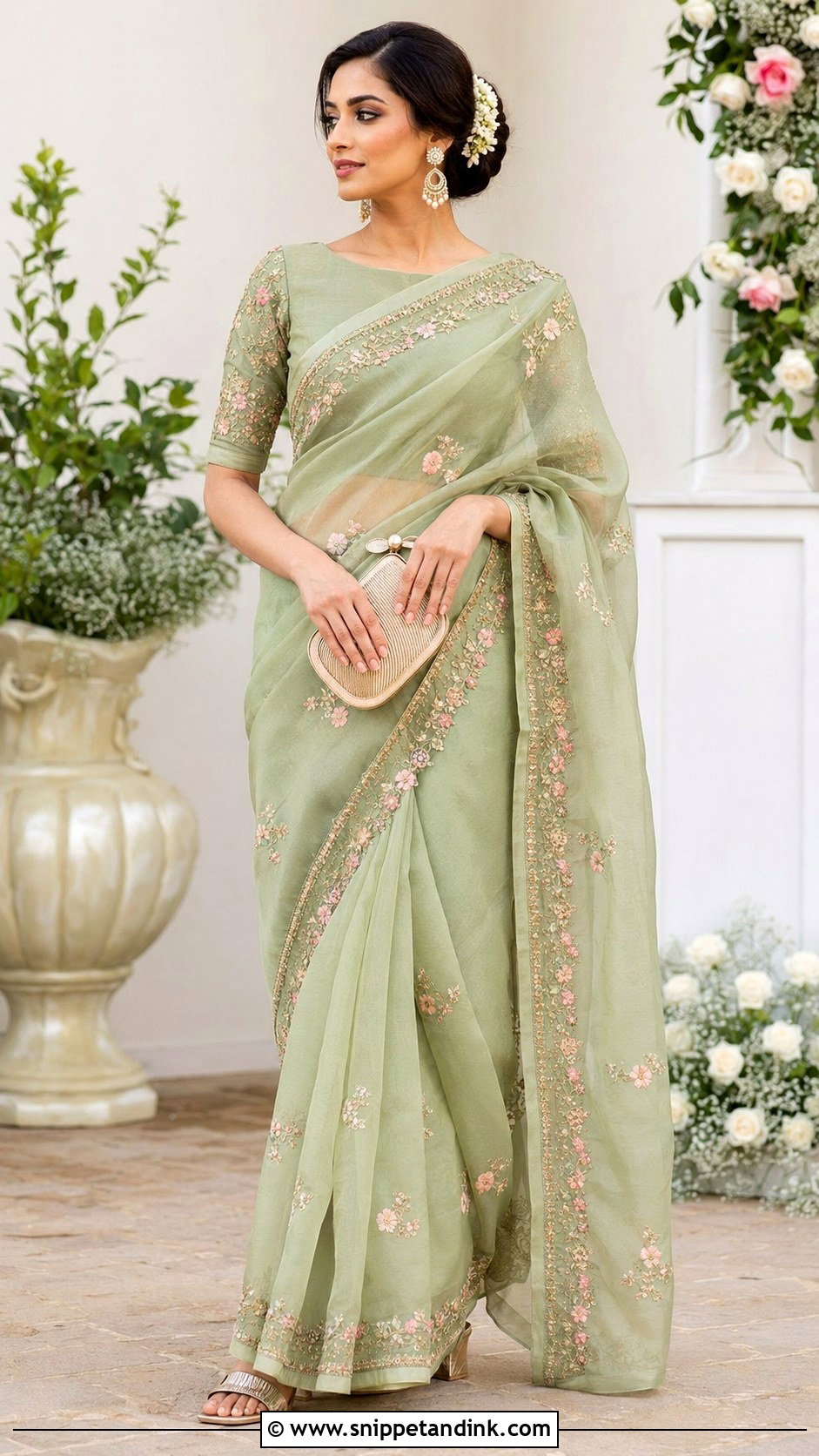 Sage Green Organza Saree Mehndi Outfit - Snippet and Ink - 20 Mehandi Function Dresses Mehndi Outfit