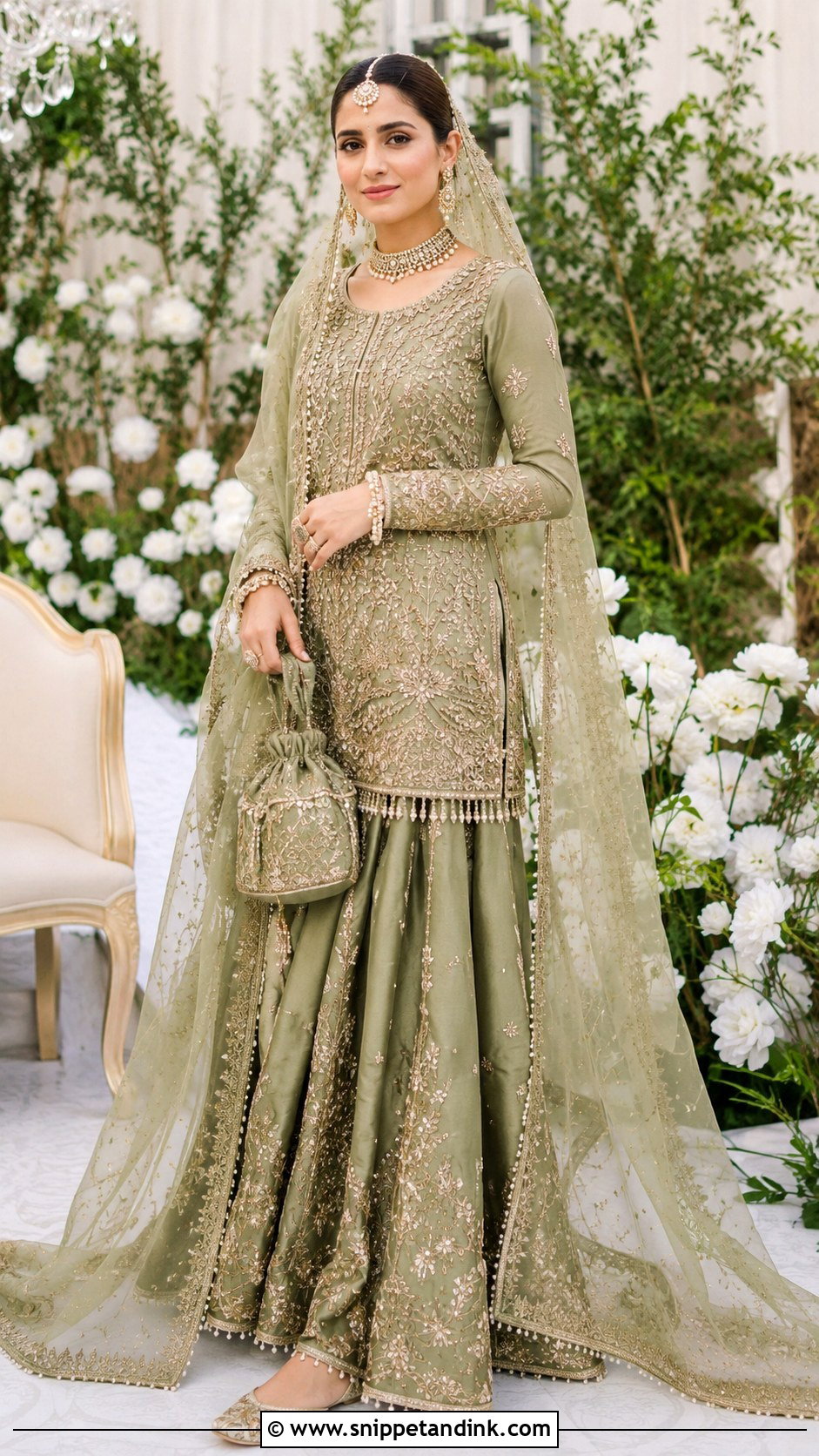Sage Green Pakistani Bridal Lehenga - Snippet and Ink - 20 Pakistan Bridal Dress Ideas