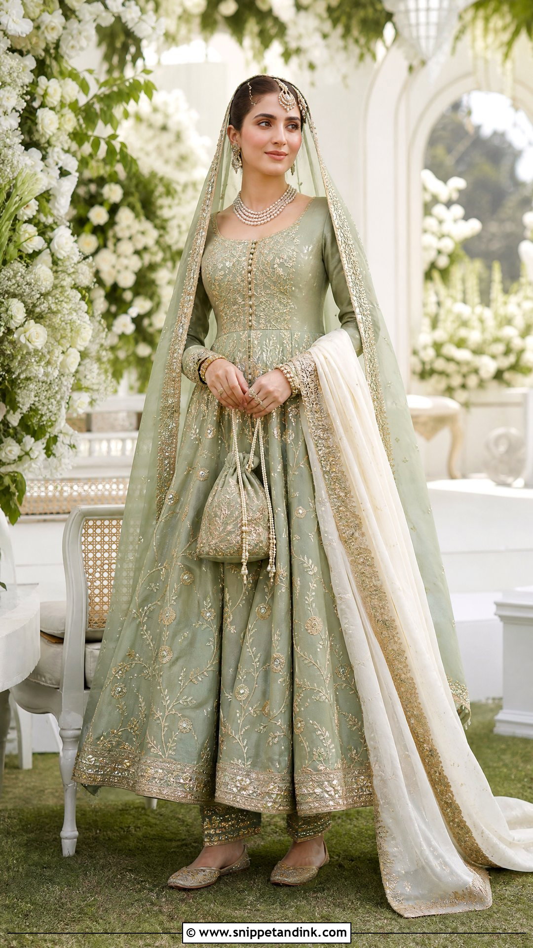 Sage Green Pakistani Bridal Pishwas - Snippet and Ink - 20 Pakistani Dulhan Wedding Bride Dress Ideas