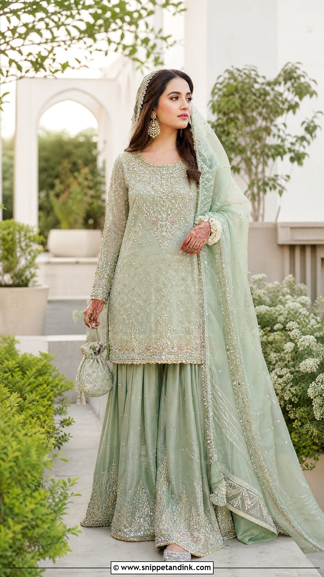 Sage Green Pakistani Bridal Sharara - Snippet and Ink - 20 Simple Pakistani Bridal Dresses