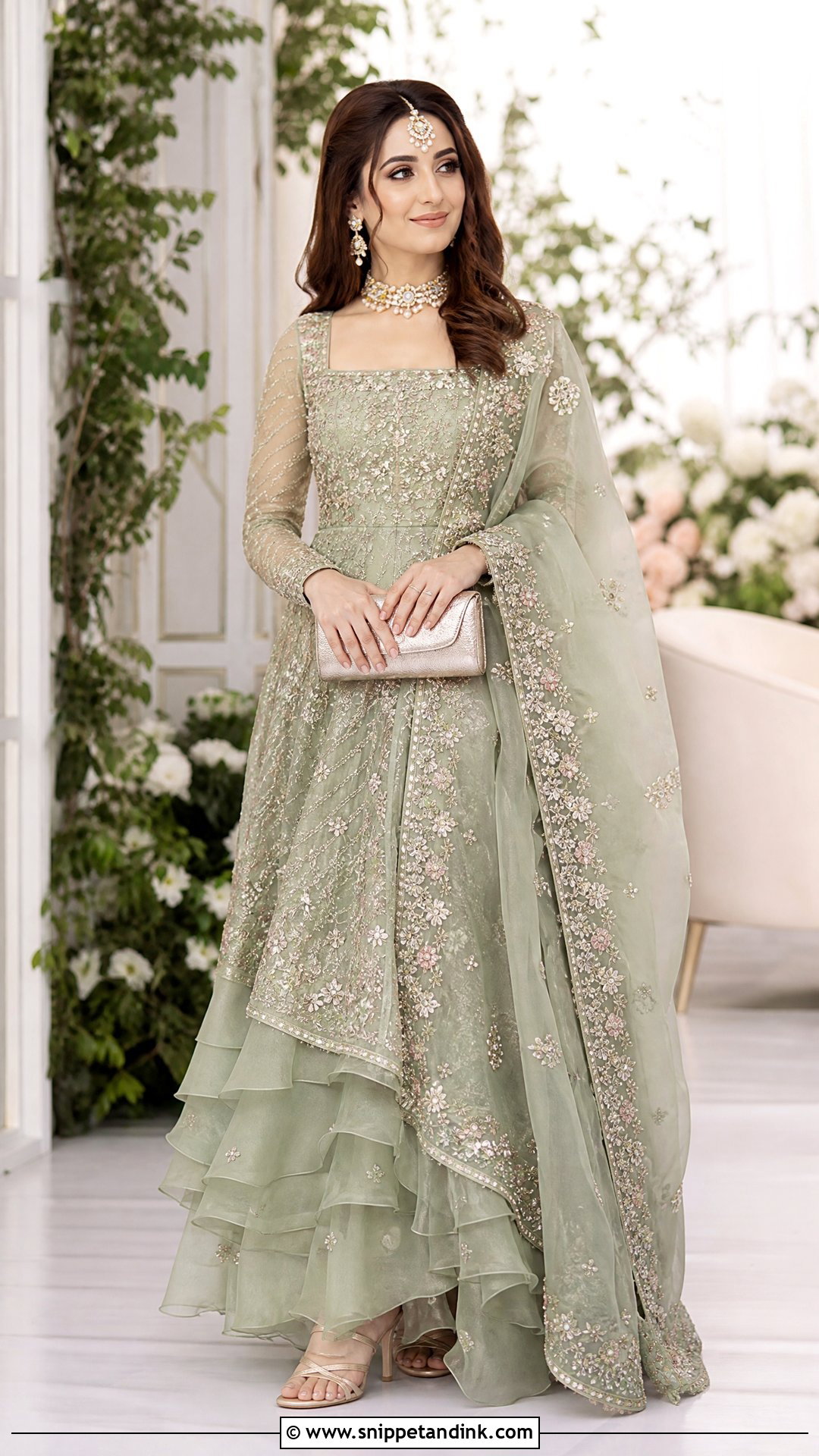 Sage Green Pakistani Bridal Walima Maxi - Snippet and Ink - 20 Pakistani Bridal Walima Maxi Ideas