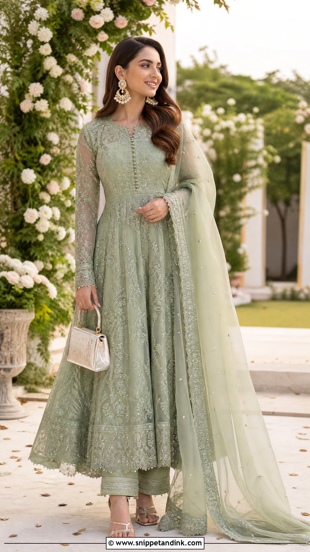 Sage Green Pakistani Sister Anarkali Suit - Snippet and Ink - 20 Pakistani Sister Wedding Dress Ideas