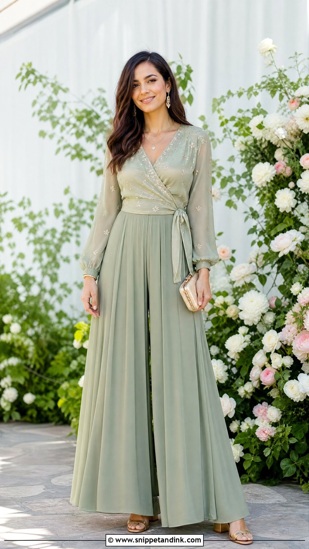 Sage Green Palazzo Pants Wedding Outfit - Snippet and Ink - 20 Wedding Outfit Pants Women Ideas