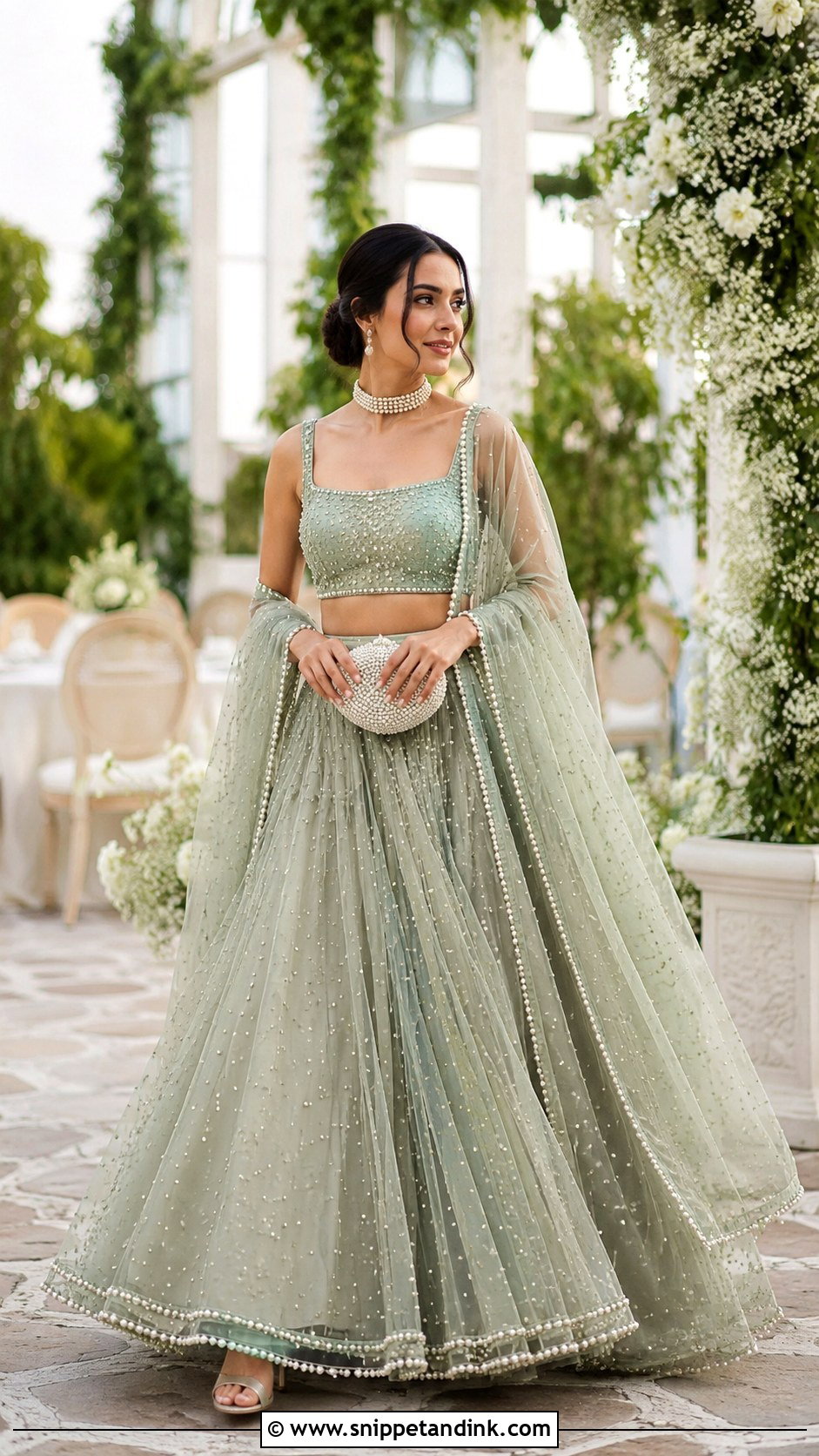Sage Green Pearl Lehenga - Snippet and Ink - 20 Indian Weddings Lehnga Designs