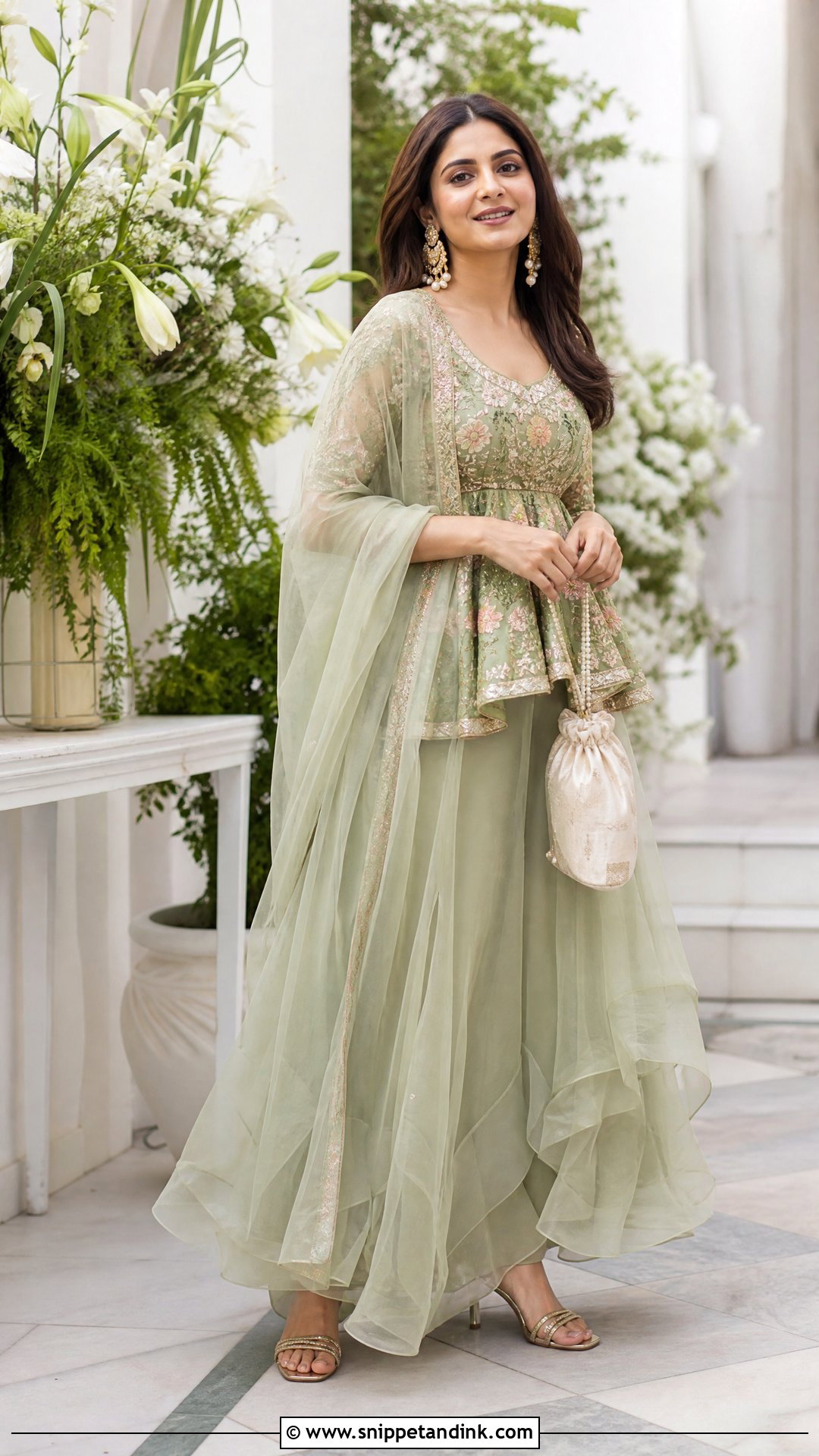 Sage Green Peplum Party Lehenga - Snippet and Ink - 20 Party Lengha Ideas