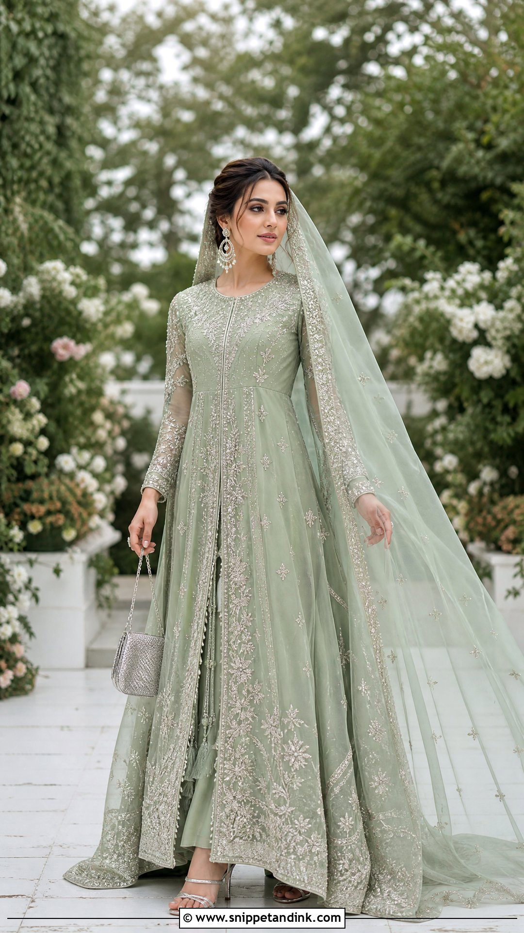 Sage Green Pishwas Nikah Dress - Snippet and Ink - 20 Nikah Bridal Dress Ideas