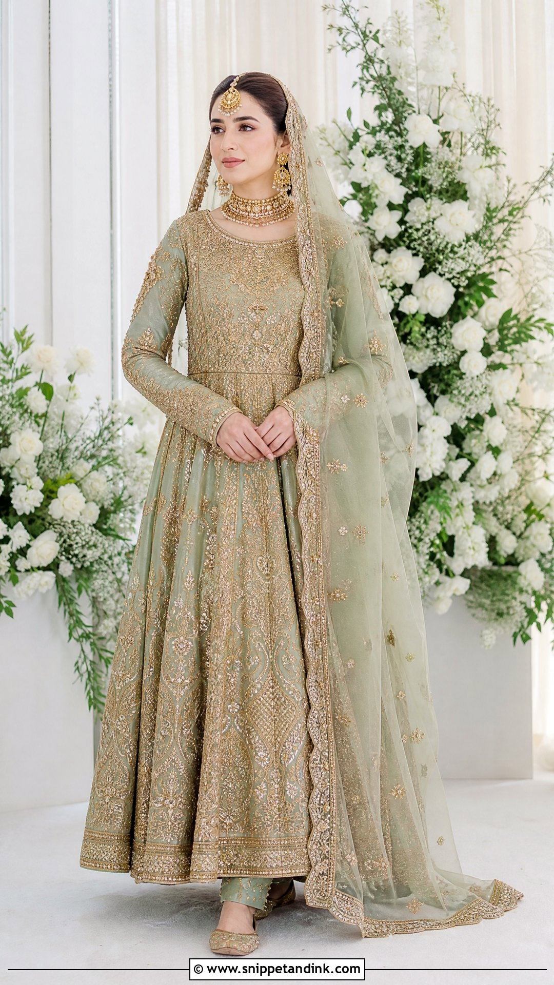 Sage Green Pishwas Nikkah Bride Outfit - Snippet and Ink - 20 Nikkah Bride Outfit Ideas