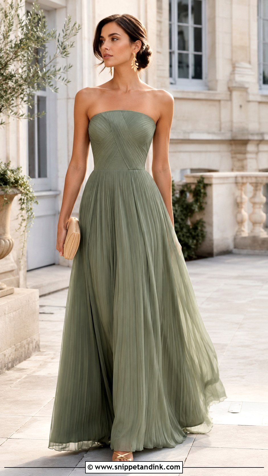 Sage Green Pleated Wedding Guest Dress - Snippet and Ink - 20 Black Tie Wedding Dresses