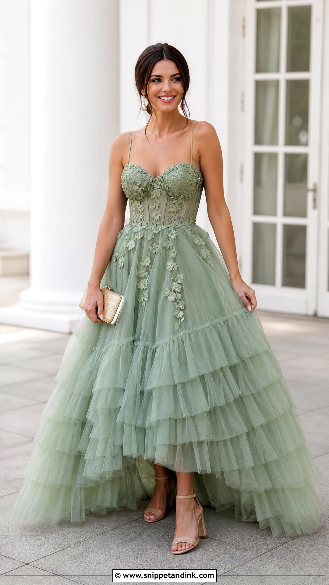 Sage Green Ruffle Ball Gown - Snippet and Ink - 20 Ruffle Ball Gown Ideas