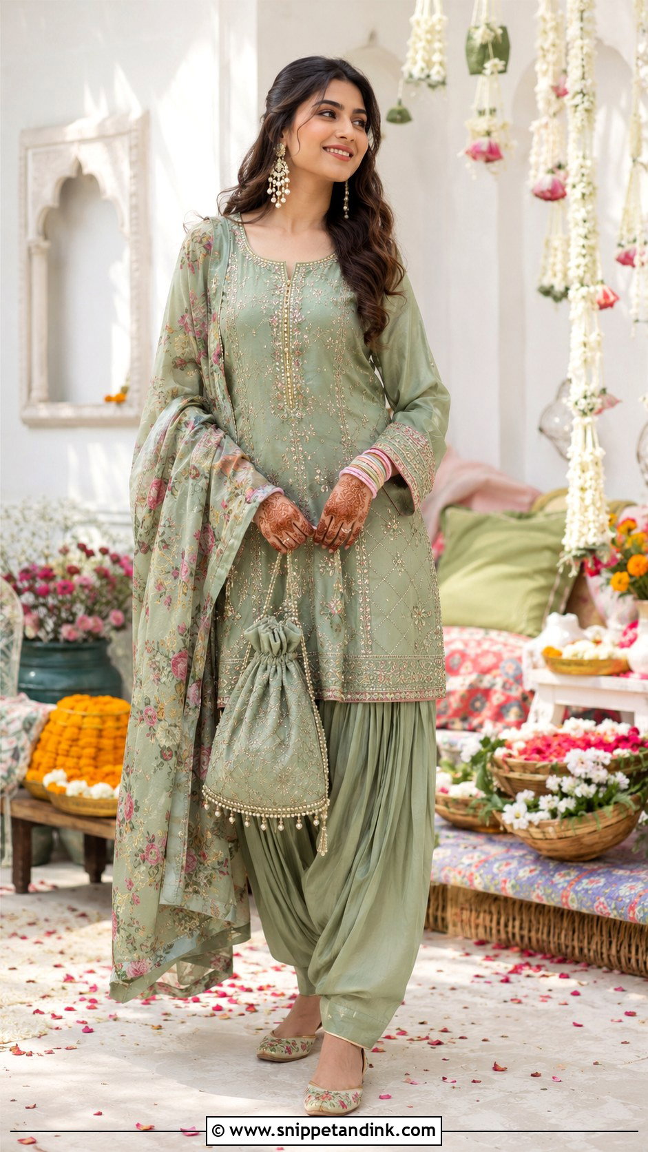 Sage Green Salwar Suit Mehendi Outfit - Snippet and Ink - 20 Mehendi Ceremony Outfit Ideas
