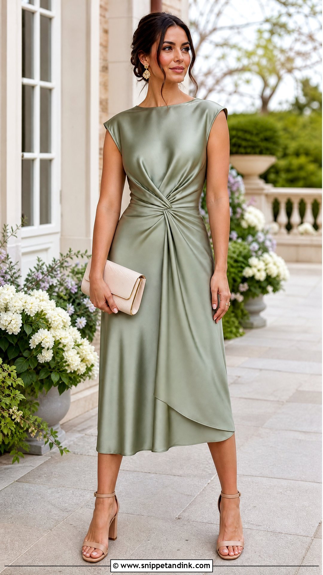 Sage Green Satin Midi Dress - Snippet and Ink - 20 Sisters Wedding Dress Ideas