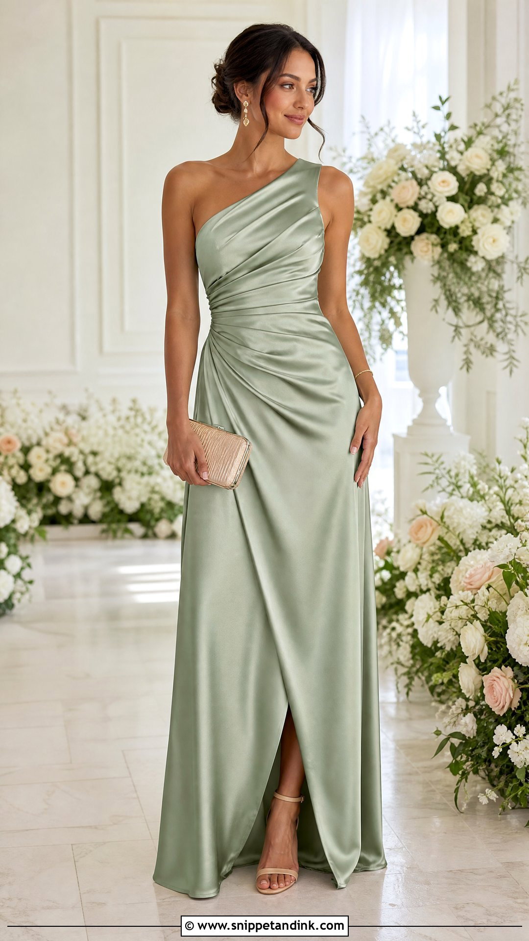 Sage Green Satin One Shoulder Maid of Honor Dress - Snippet and Ink - 20 Sage Green Maid of Honor Dress Ideas