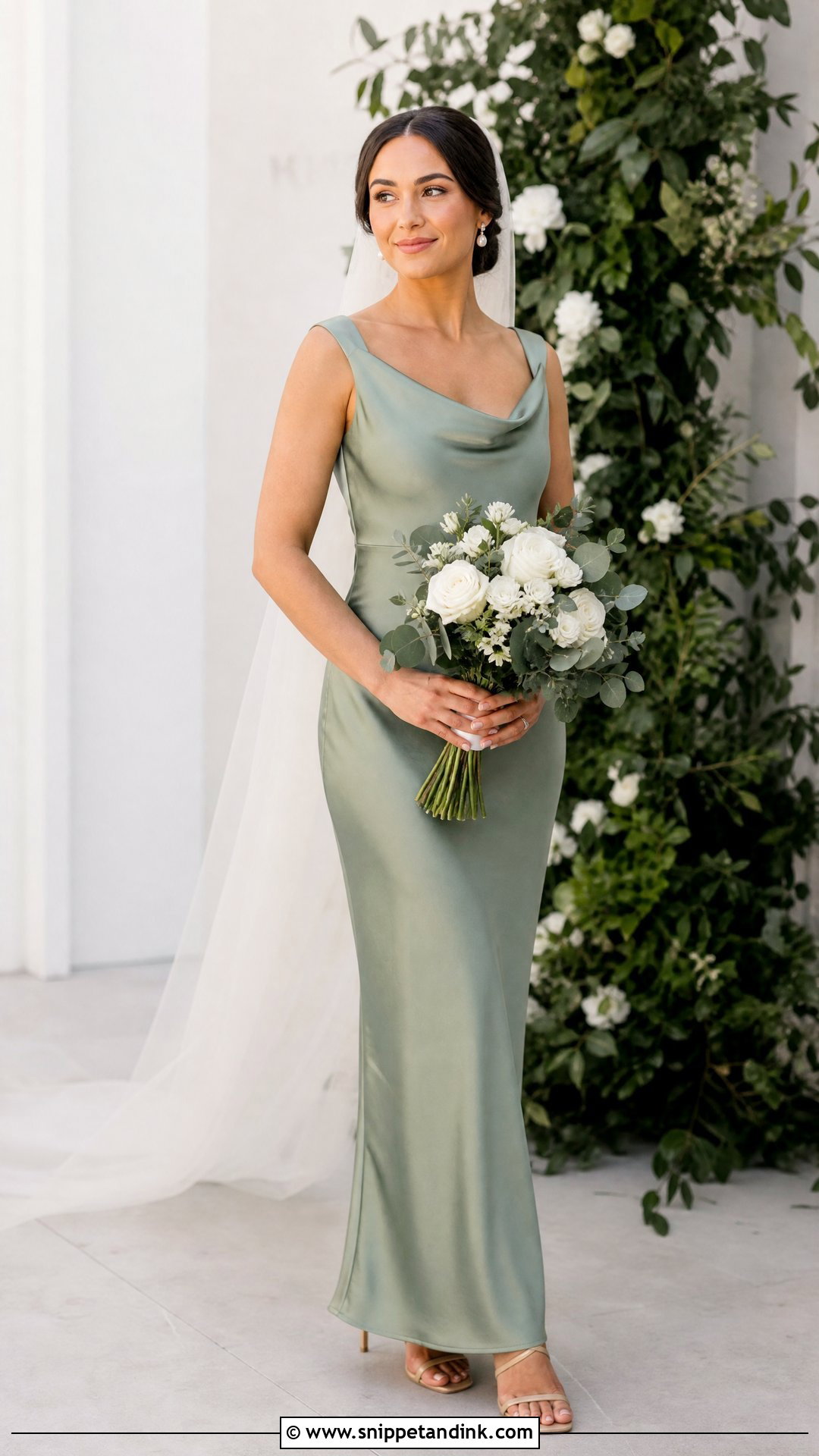 Sage Green Satin Wedding Dress - Snippet and Ink - 20 Pastel Wedding Dresses