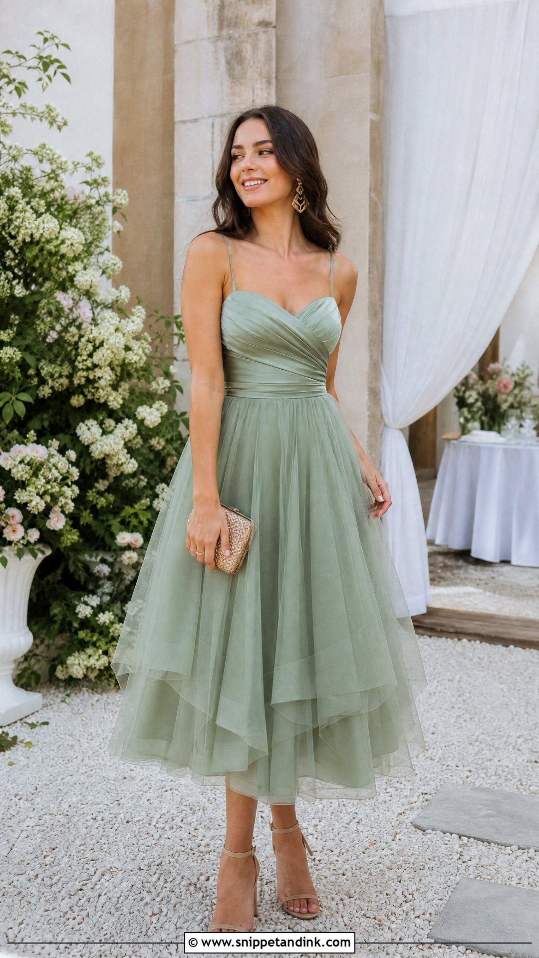 Sage Green Satin and Tulle A Line Dress - Snippet and Ink - 20 Satin and Tulle Dress Ideas