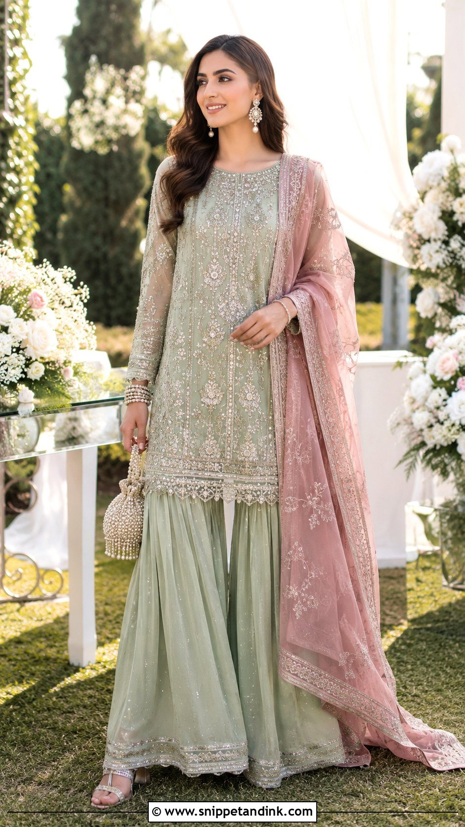 Sage Green Sharara Mangni Dress - Snippet and Ink - 20 Mangni Dress Pakistani Bridal Ideas