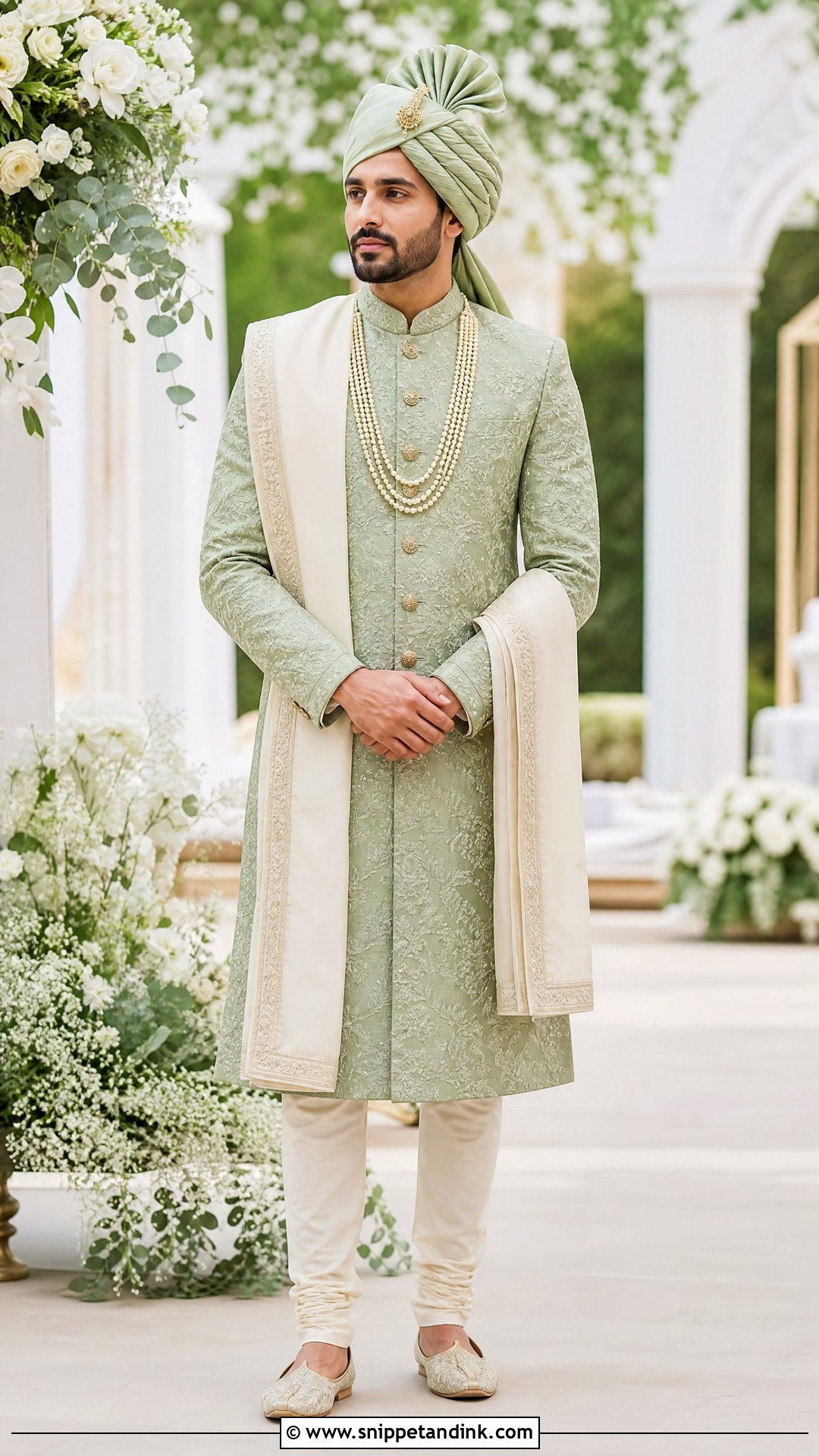 Sage Green Sherwani Wedding Outfit - Snippet and Ink - 20 Virat Kohli Wedding Dress Ideas