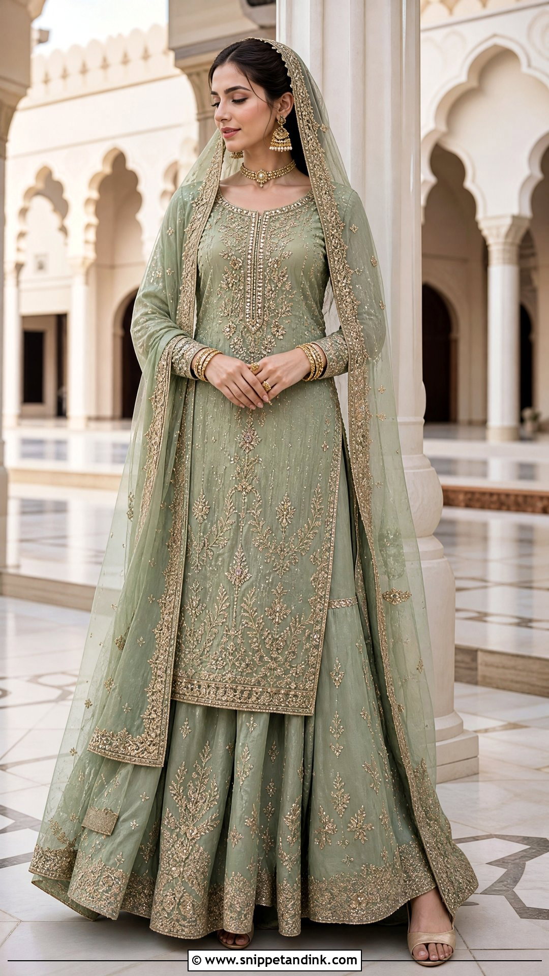 Sage Green Shirt And Lehenga Nikah Dress - Snippet and Ink - 20 Pakistani Nikah Dress Ideas